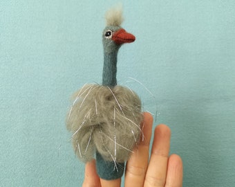Fingerpuppe  Vogel Strauß grau