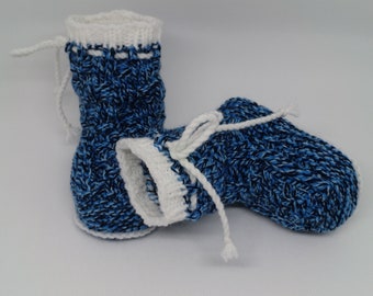 Baby Bootie blue white knitted