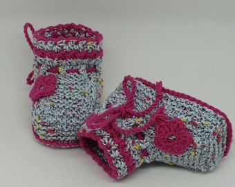 Knitted Babybooties, Babysocks - pink / slivergrey