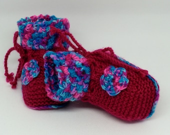 Gestrickte Babyschühchen, Babyschuhe pink / türkis