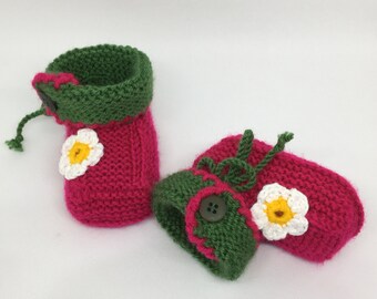 Babyschuhe  Babystiefel Baby Schuhe Babyschühchen gestrickt pink / Himbeere