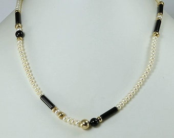 Perlkette, Onyxkette, Edelsteinkette, Halskette, Unikat, Handarbeit, 45 cm-Kette, # 5540