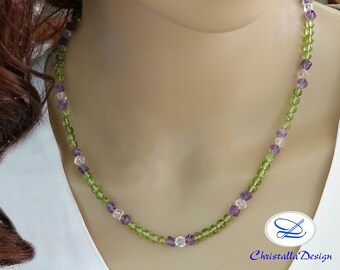 Olivinsteinkette mit Amethyst, Halskette, Edelsteinkette