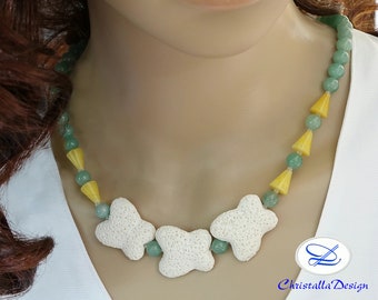 Collar de ágata, collar de aventurina con lava, collar de piedras preciosas, collar, collar de piedras preciosas con jade, 55 cm de largo, único