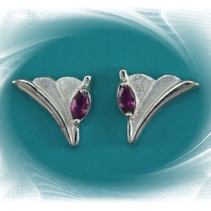 Earrings, stud earrings, stud earrings with ruby, ruby stud earrings silver, stud earrings FAN with RUBY in sterling silver
