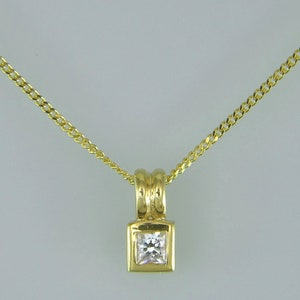 Gold pendant with zirconia, gold pendant with curb chain, 45 cm chain