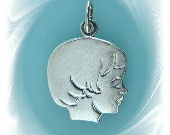 Pendant silver, engraving plate, girl's head