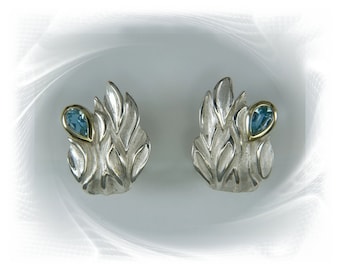 Earrings, ear plug, blue topaz, sterling silver (925/)