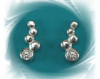 Ear jewellery, stud earrings, earrings "round of lentils" with cubic zirconia silver