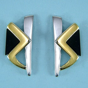Stud earrings bicolor silver with onyx, silver stud earrings onyx, gold-plated, earrings onyx, partially gold-plated silver