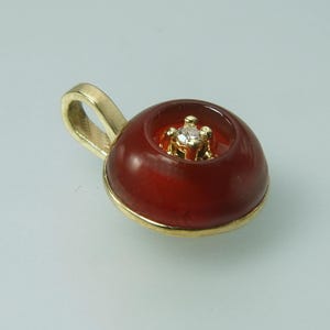 Pendant gold 585 with diamond and carnelian, necklace pendant gold 585