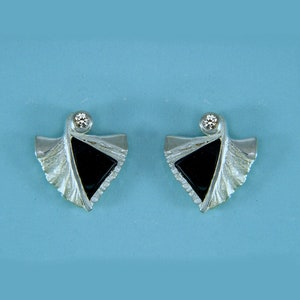 Silver Onyx Zirconia Stud Earrings, Silver Stud Earrings with Onyx, Zirconia Stud Earrings, Onyx Stud Earrings