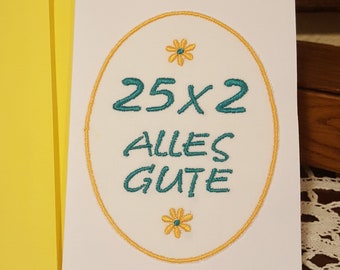 Edle gestickte Glückwunschkarte  zum 50. Geburtstag