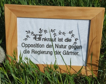 Stickbild mit Spruch für Gärtner