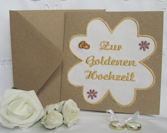 Gestickte Glückwunschkarte zur Goldenen Hochzeit