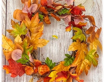 Fall Leaves Wreath for Front Door, Fall Wreath, Autumn Wreath for Door, Handmade Wreath, Autumn Leaves Wreath, Traditional Fall Wreath