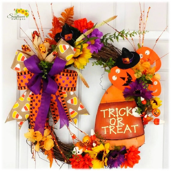 Trick or Treat Wreath for Front Door Trick or Treat Halloween