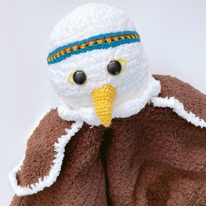 Manta a crochet, peluche, mantita bebe unisex, pajarito, regalo bebe, aguila, ave rapaz tejida a ganchillo, mantita peluche.