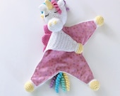 Baby cadeau, knuffeldoekje eenhoorn, babyspeelgoed eenhoorn, babydoekje, kraamcadeau, knuffel baby, troostdoekje,  amigurumi eenhoorn