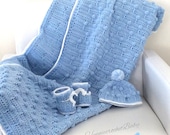 Cadeauset babydeken en mutsje en schoentjes, gehaakt, kraamcadeau, babyset pasgeboren babyjongen, wiegendeken.