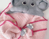 Babydeken olifant, omslagdoek, wikkeldoek baby, deken gehaakt, knuffeldeken olifant, speeldeken, badcape, doek voor baby aankleedkussen