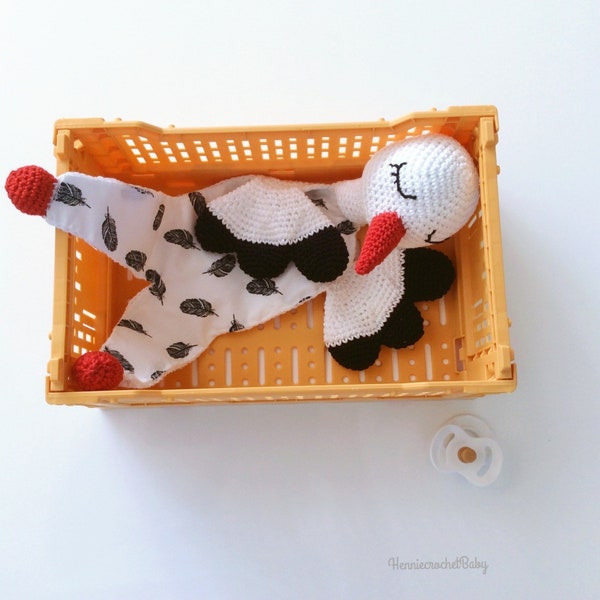 Kuscheltuch Storch, Willkommensgeschenk Baby, Babyspielzeug Storch, Babytuch gehäkelt, Mutterschaftsgeschenk, Kuschelbaby, Amigurumi Storch.