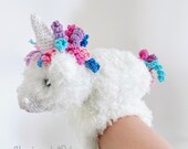 Eenhoorn gehaakt, klaparmband eenhoorn, speelgoed knuffel van zachte fluffy garen op bestelling.