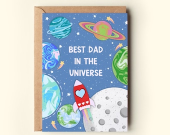 Best Dad In The Universe Father's Day Card For Dad, Daddy, Grandad, Papa, Pops | Solar System, Space, Universe, World | Personalised Name