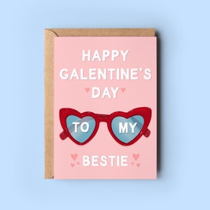 Tarjeta del día de San Valentín, tarjeta para la mejor amiga, hermana Galentine, gafas de sol con forma de corazón, para mi mejor amiga, tarjeta de amistad