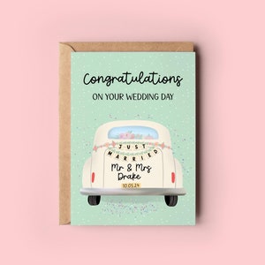 Just Married Card, Wedding Car Card, Card For Happy Couple, Floral Wedding Card, Happily Ever After, Personalised Wedding Card, Wedding Card
