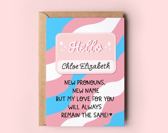 Trans Name Change Card | New Pronouns, New Name Card | LGBTQ Pride Greeting Card, Trans Pride, Trans Name Change, Trans Coming Out Card