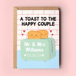 Tarjeta de brindis por la feliz pareja, tarjeta de boda, tarjeta de boda para el Sr. y la Sra., tarjeta de boda bonita, tarjeta con juego de palabras con comida, tarjeta personalizada para pareja