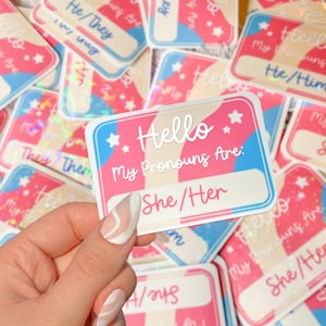 Trans Pronouns Holographic Vinyl Sticker: LGBTQ Pride, Trans Flag