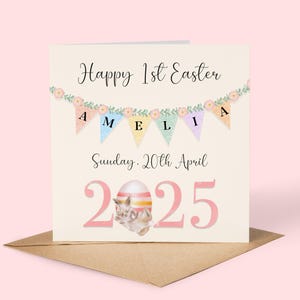 Tarjeta de primera Pascua, Tarjeta de feliz primera Pascua, Tarjeta de primera Pascua personalizada, Tarjeta de feliz Pascua, Tarjeta de niña, Tarjeta de niño, Tarjeta floral, Tarjeta de conejo