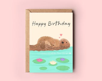 Otter Birthday Card, Happy Birthday Card, Personalised Birthday Card, Otter And Baby, Animal Birthday Card, Sea Otter, River Otter