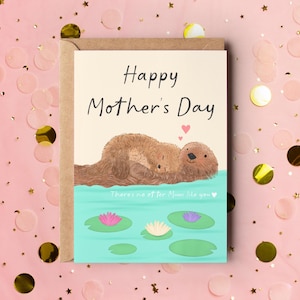 Tarjeta del día de la madre con nutria, tarjeta del día de la madre feliz, no hay madre nutria como tú, nutria y bebé, tarjeta del día de la madre animal, nutria marina, tarjetas para mamá