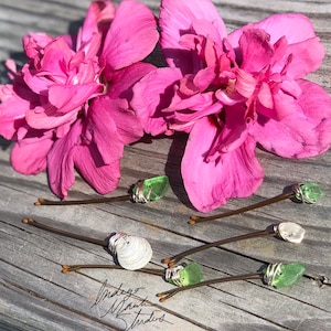 Set of 6 - Sea Glass and Shells Wire Wrapped Bobby Pins