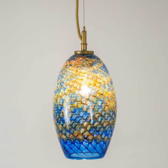 Handblown Glass Pendant Lighting With Dragon Scale Shade Etsy