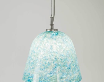 Handblown Glass Pendant Lighting with Monet Aqua on White Shade