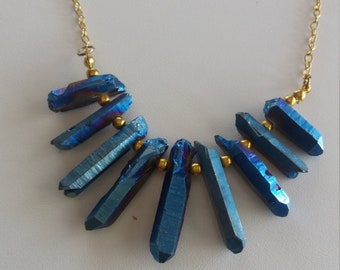 Collier ras de cou-métal naturel bleu