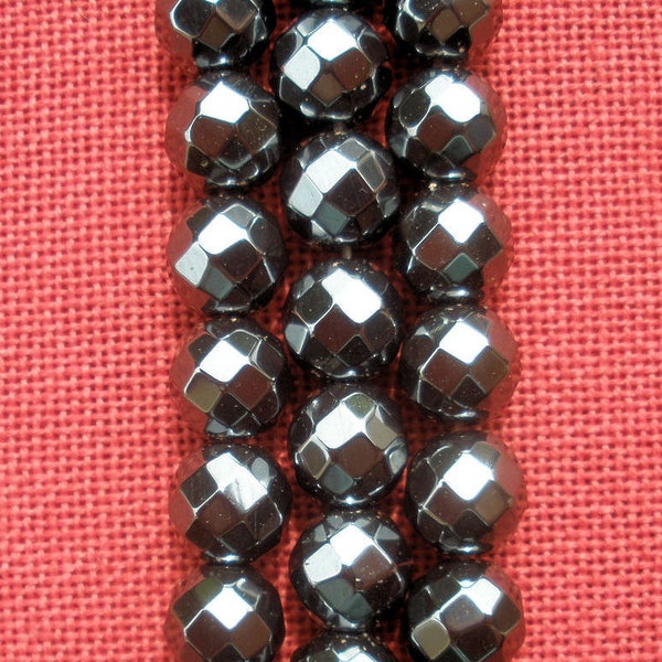 Hématite-Fil de 51 perles-Rondes facettées