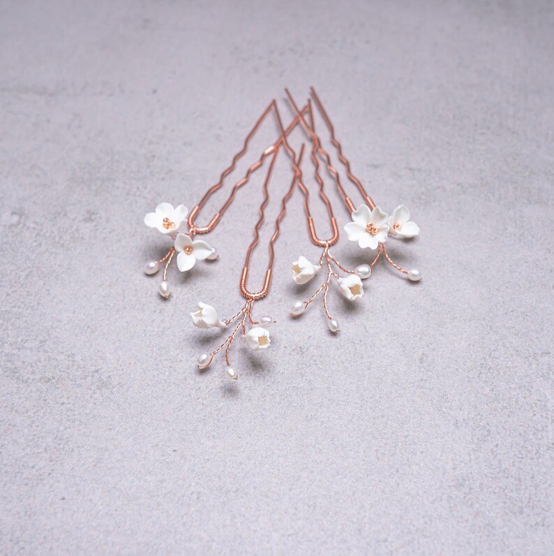 Bridal hair accessories//Flower hairpins SET, wedding bridal headpiece, hair arrangement, minimalist, Made in Germany image 5