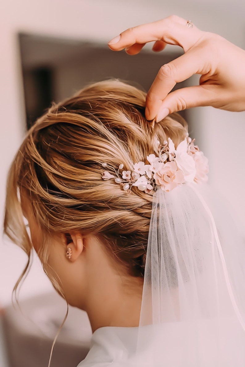 BRIDAL HAIR ACCESSORIES // Bridal hair accessories with ceramic flowers and pearls Made in Germany image 3