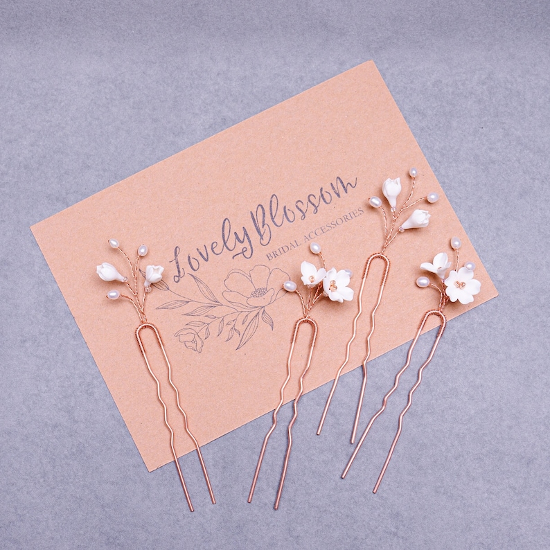 Bridal hair accessories//Flower hairpins SET, wedding bridal headpiece, hair arrangement, minimalist, Made in Germany image 4