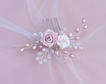 Accessoires de cheveux de mariée peigne à cheveux rose peigne à fleurs accessoires de cheveux de mariée casque de mariage peigne rose minimaliste avec perles