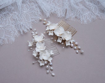 Bridal hair jewelry hair accessories real freshwater pearls bridal veil comb wedding headpiece HYDRANGEA FLOWERS BRIDAL JEWELRY
