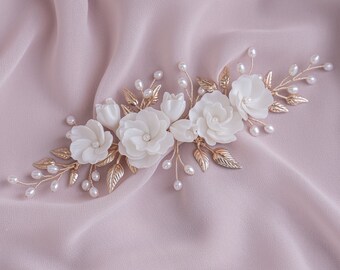 Accessori per capelli da sposa con fiori e vere perle d'acqua dolce, copricapo da sposa, velo da sposa, decorazione per capelli