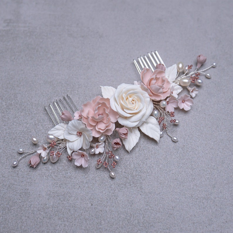 BRIDAL HAIR ACCESSORIES // Bridal hair accessories with ceramic flowers and pearls Made in Germany image 6