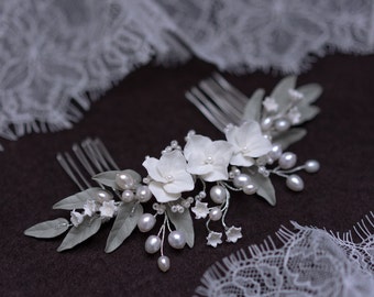 GIOIELLI PER CAPELLI SPOSA // Pettine per fiori in ceramica, gioielli da sposa, copricapo da sposa, accessori per capelli Made in Germany