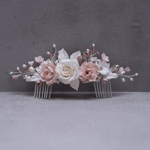 BRIDAL HAIR ACCESSORIES // Bridal hair accessories with ceramic flowers and pearls Made in Germany image 2